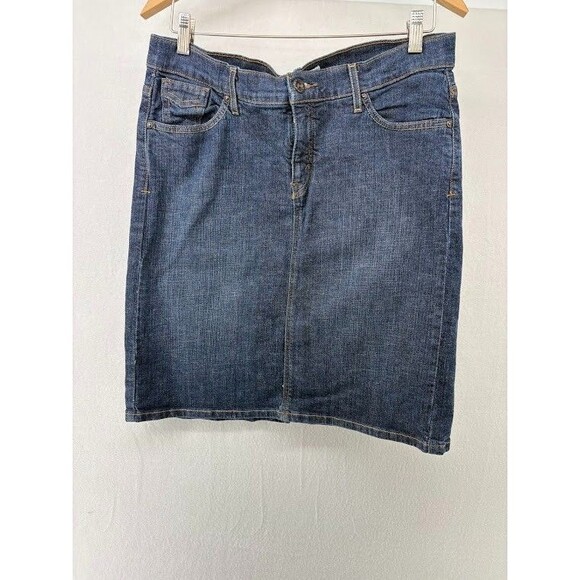 Levi's Denim Blue Jean Perfectly Skinny Skirt Sz 12 Knee Length Back Slit Pencil - Picture 1 of 8